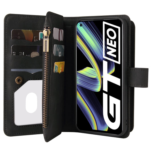 For Realme GT 5G KT Multi-functional Series-2 Skin-touch Feel Anti-collision Leather Phone Cover Flip Case with Multiple Card Slots and Zipper Pocket