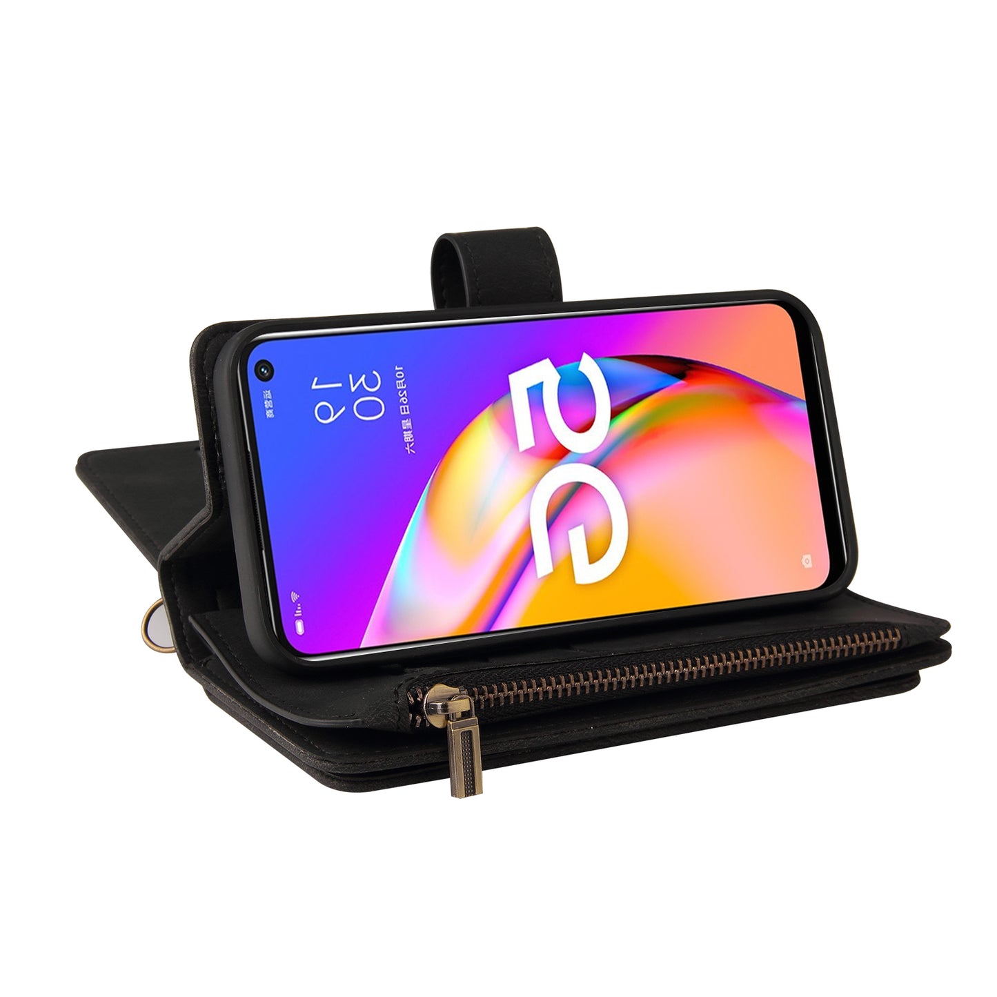 For Oppo A54 5G/A74 5G/A93 5G KT Multi-functional Series-2 Shockproof TPU Frame + Skin-touch Feel Leather Wallet Stand Case with Multiple Card Slots and Zipper Pocket