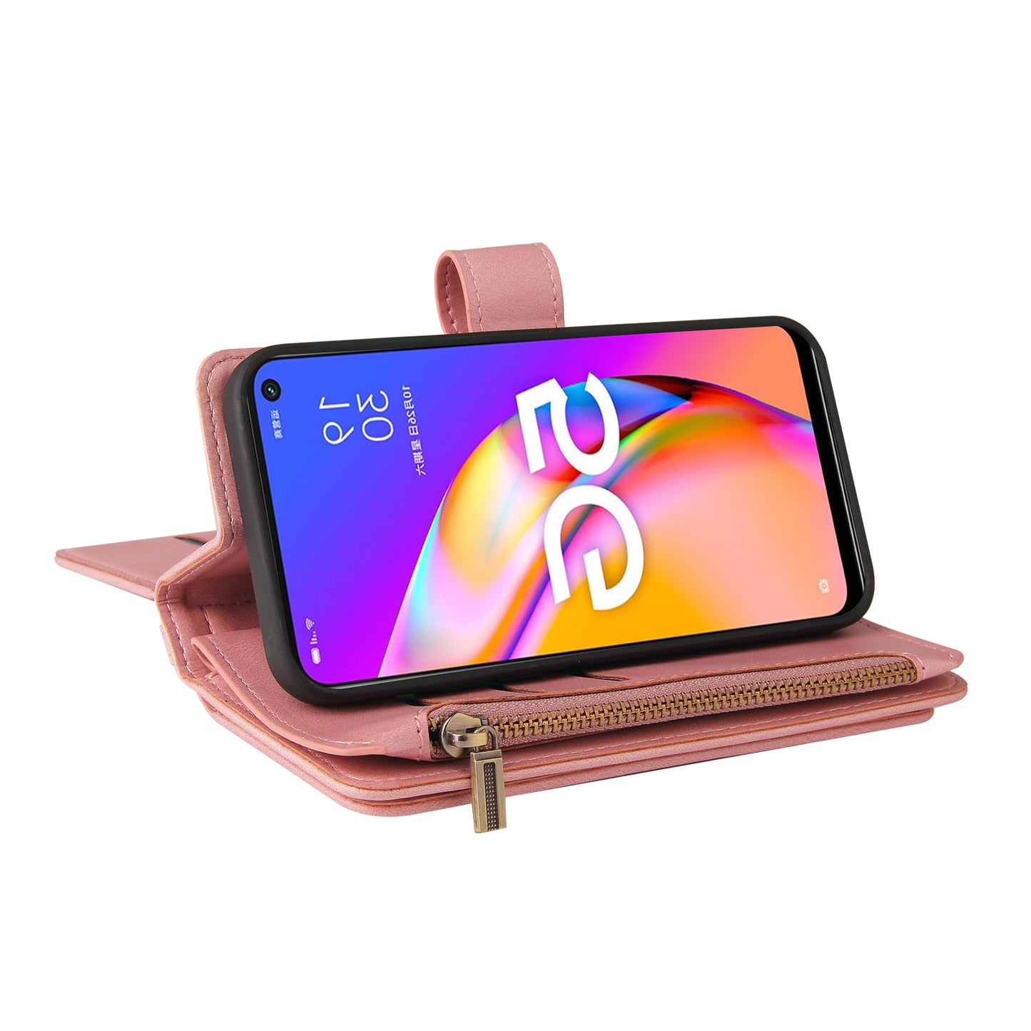 For Oppo A54 5G/A74 5G/A93 5G KT Multi-functional Series-2 Shockproof TPU Frame + Skin-touch Feel Leather Wallet Stand Case with Multiple Card Slots and Zipper Pocket