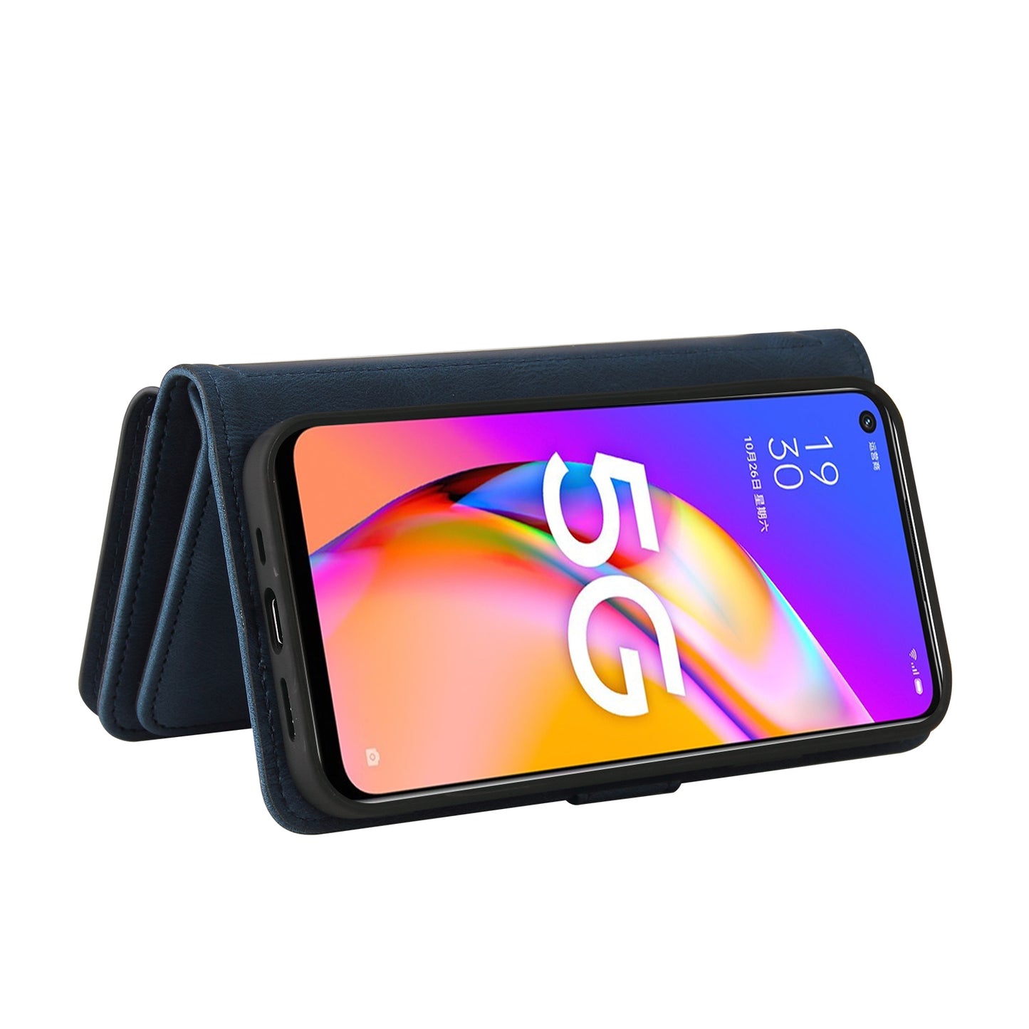 For Oppo A54 5G/A74 5G/A93 5G KT Multi-functional Series-2 Shockproof TPU Frame + Skin-touch Feel Leather Wallet Stand Case with Multiple Card Slots and Zipper Pocket