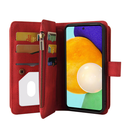 KT Multi-functional Series-2 Multiple Card Slots Hands-free Stand Mobile Phone Flip Cover for Samsung Galaxy A52s 5G/A52 4G/5G, Skin-touch Feel Leather Case with Zipper Pocket