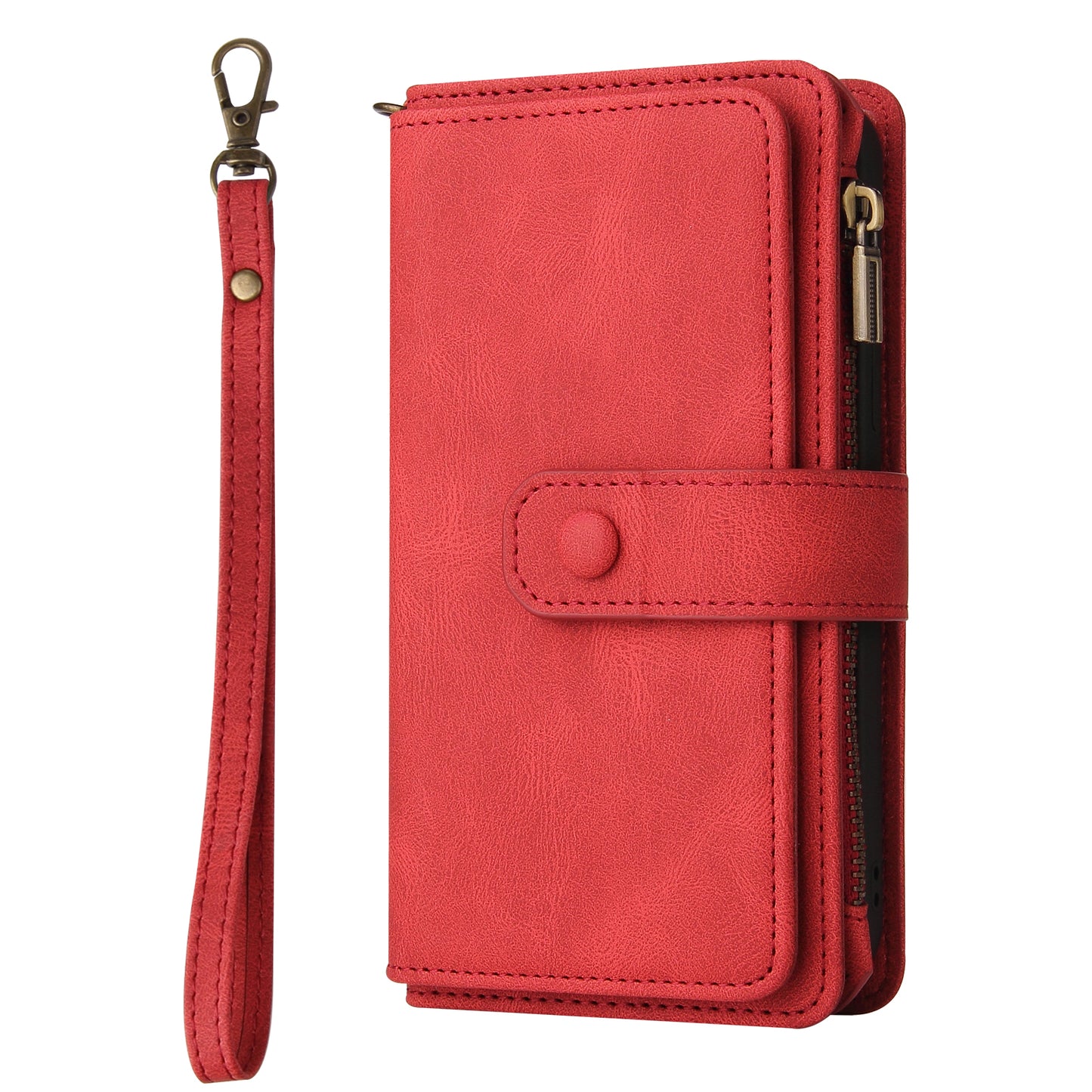 KT Multi-functional Series-2 Multiple Card Slots Hands-free Stand Mobile Phone Flip Cover for Samsung Galaxy A52s 5G/A52 4G/5G, Skin-touch Feel Leather Case with Zipper Pocket