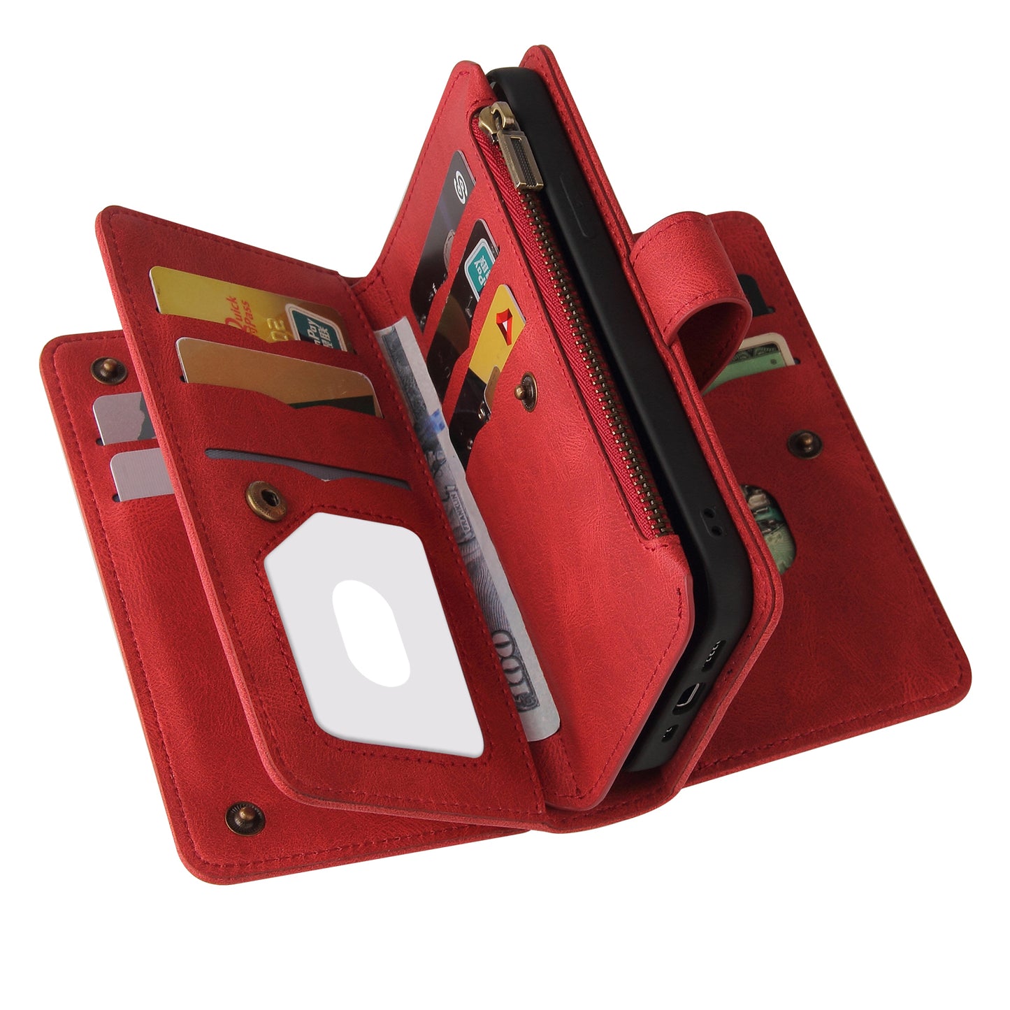 KT Multi-functional Series-2 Multiple Card Slots Hands-free Stand Mobile Phone Flip Cover for Samsung Galaxy A52s 5G/A52 4G/5G, Skin-touch Feel Leather Case with Zipper Pocket