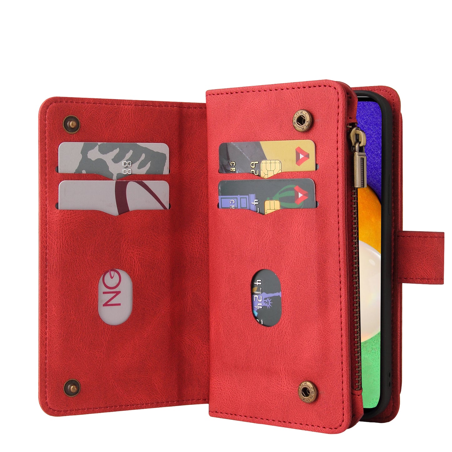 KT Multi-functional Series-2 Multiple Card Slots Hands-free Stand Mobile Phone Flip Cover for Samsung Galaxy A52s 5G/A52 4G/5G, Skin-touch Feel Leather Case with Zipper Pocket