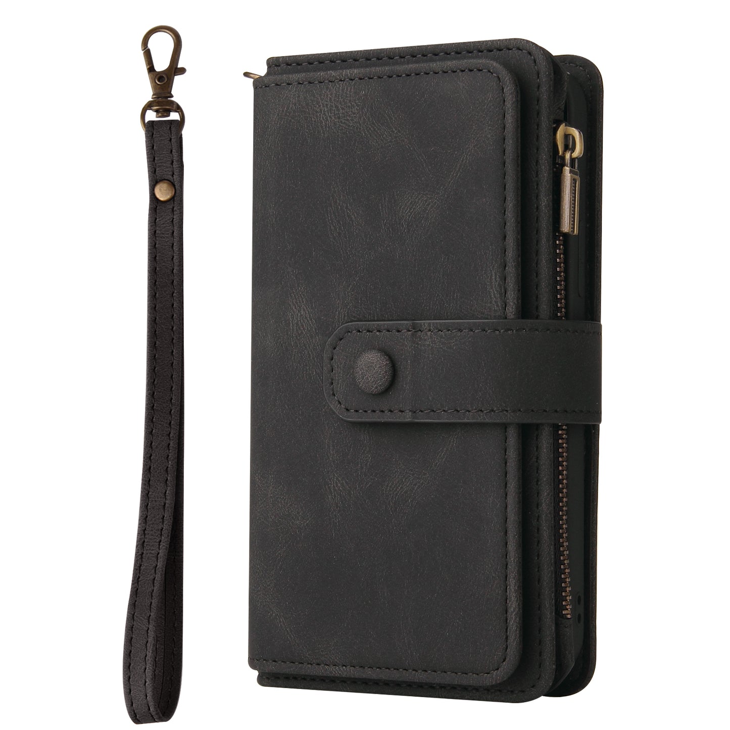 KT Multi-functional Series-2 Multiple Card Slots Hands-free Stand Mobile Phone Flip Cover for Samsung Galaxy A52s 5G/A52 4G/5G, Skin-touch Feel Leather Case with Zipper Pocket