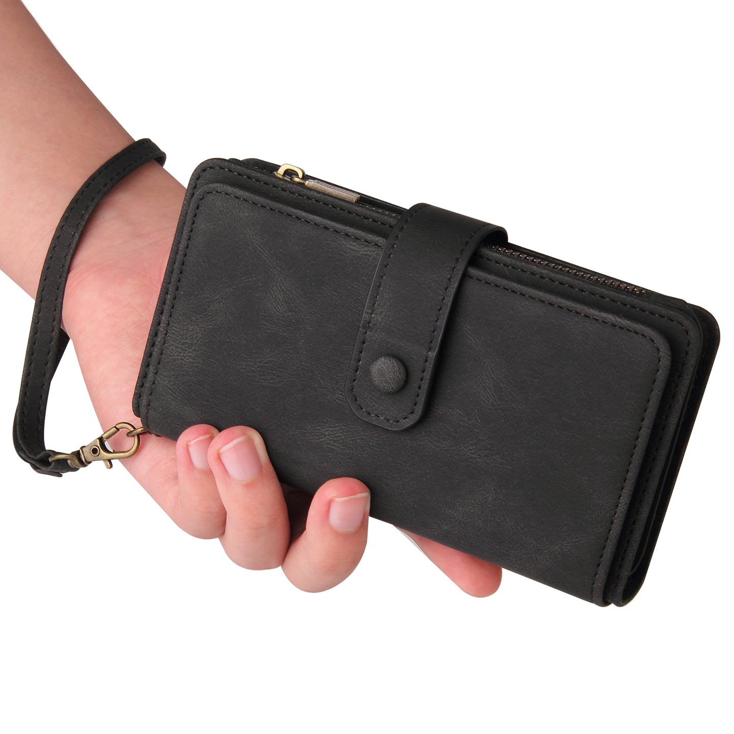KT Multi-functional Series-2 Multiple Card Slots Hands-free Stand Mobile Phone Flip Cover for Samsung Galaxy A52s 5G/A52 4G/5G, Skin-touch Feel Leather Case with Zipper Pocket