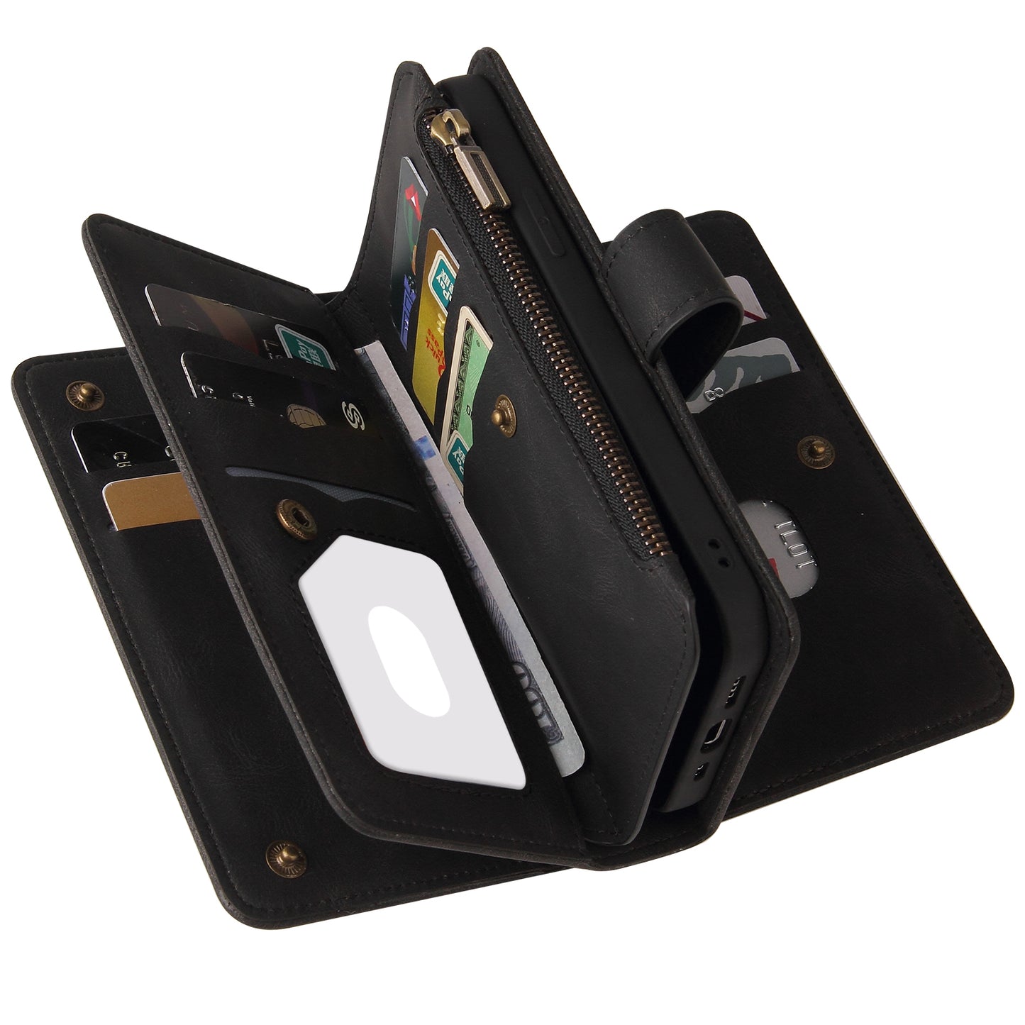 KT Multi-functional Series-2 Multiple Card Slots Hands-free Stand Mobile Phone Flip Cover for Samsung Galaxy A52s 5G/A52 4G/5G, Skin-touch Feel Leather Case with Zipper Pocket