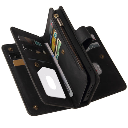 KT Multi-functional Series-2 Multiple Card Slots Hands-free Stand Mobile Phone Flip Cover for Samsung Galaxy A52s 5G/A52 4G/5G, Skin-touch Feel Leather Case with Zipper Pocket