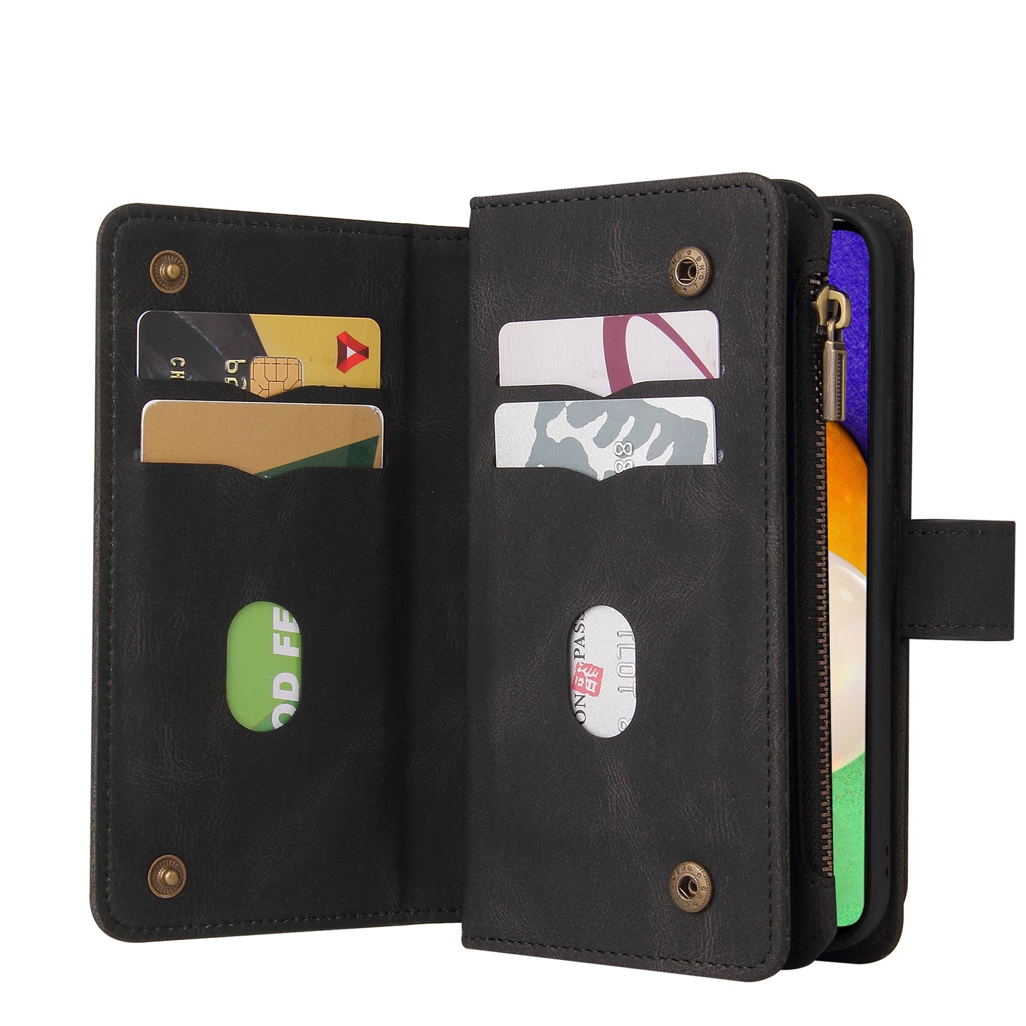 KT Multi-functional Series-2 Multiple Card Slots Hands-free Stand Mobile Phone Flip Cover for Samsung Galaxy A52s 5G/A52 4G/5G, Skin-touch Feel Leather Case with Zipper Pocket