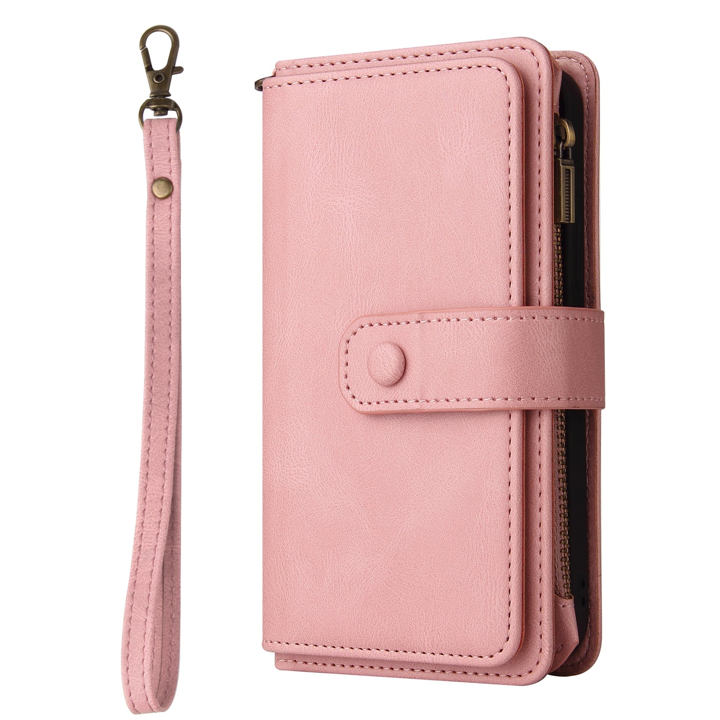 KT Multi-functional Series-2 Multiple Card Slots Hands-free Stand Mobile Phone Flip Cover for Samsung Galaxy A52s 5G/A52 4G/5G, Skin-touch Feel Leather Case with Zipper Pocket