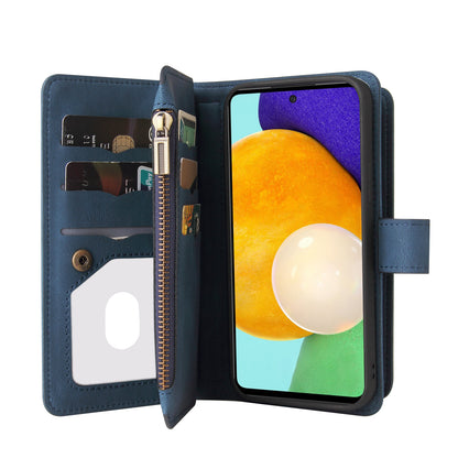 KT Multi-functional Series-2 Multiple Card Slots Hands-free Stand Mobile Phone Flip Cover for Samsung Galaxy A52s 5G/A52 4G/5G, Skin-touch Feel Leather Case with Zipper Pocket