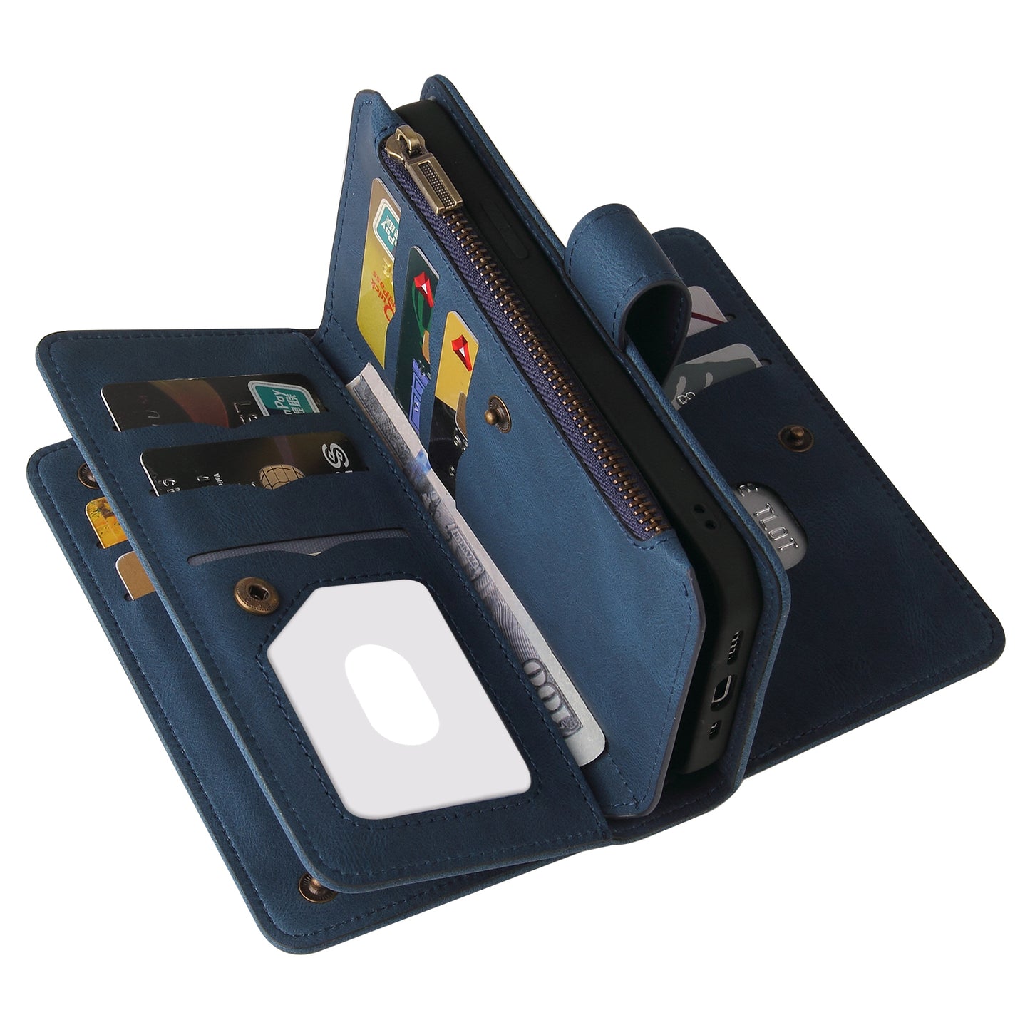 KT Multi-functional Series-2 Multiple Card Slots Hands-free Stand Mobile Phone Flip Cover for Samsung Galaxy A52s 5G/A52 4G/5G, Skin-touch Feel Leather Case with Zipper Pocket
