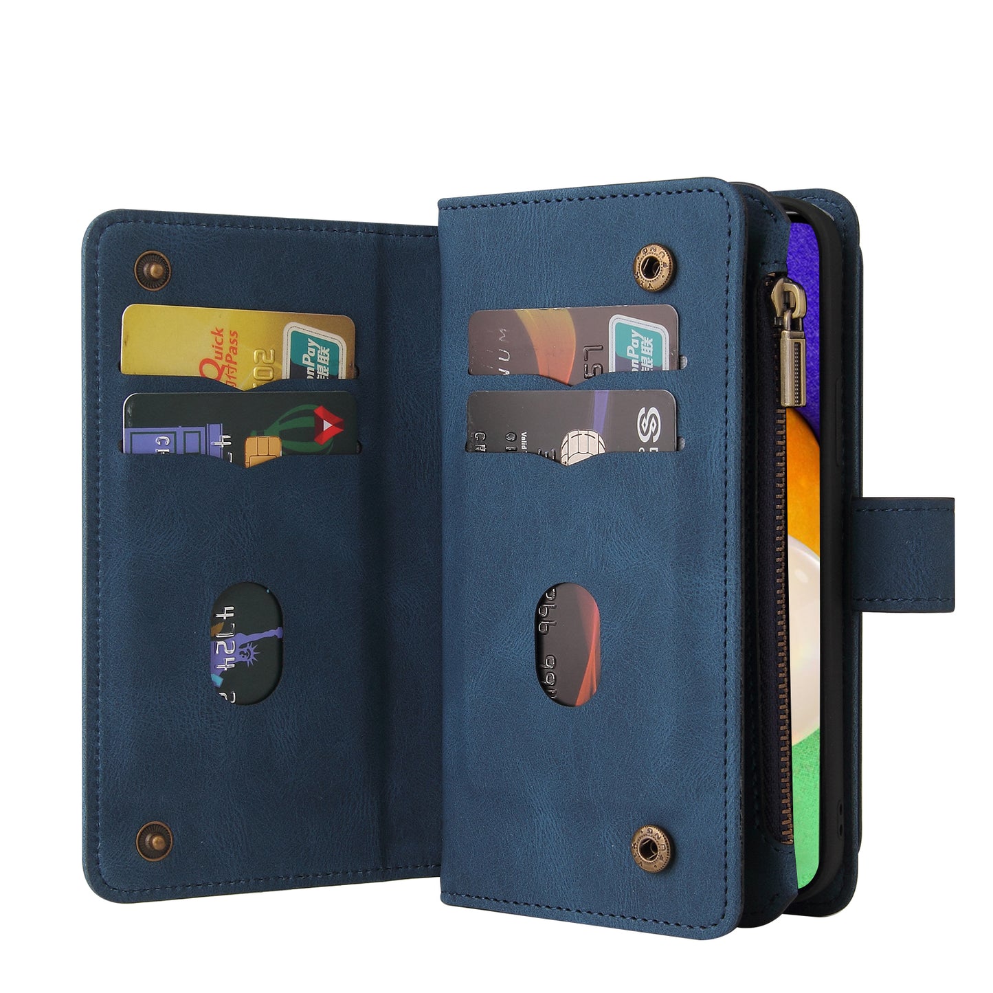 KT Multi-functional Series-2 Multiple Card Slots Hands-free Stand Mobile Phone Flip Cover for Samsung Galaxy A52s 5G/A52 4G/5G, Skin-touch Feel Leather Case with Zipper Pocket