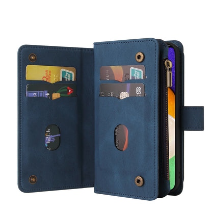 KT Multi-functional Series-2 Multiple Card Slots Hands-free Stand Mobile Phone Flip Cover for Samsung Galaxy A52s 5G/A52 4G/5G, Skin-touch Feel Leather Case with Zipper Pocket