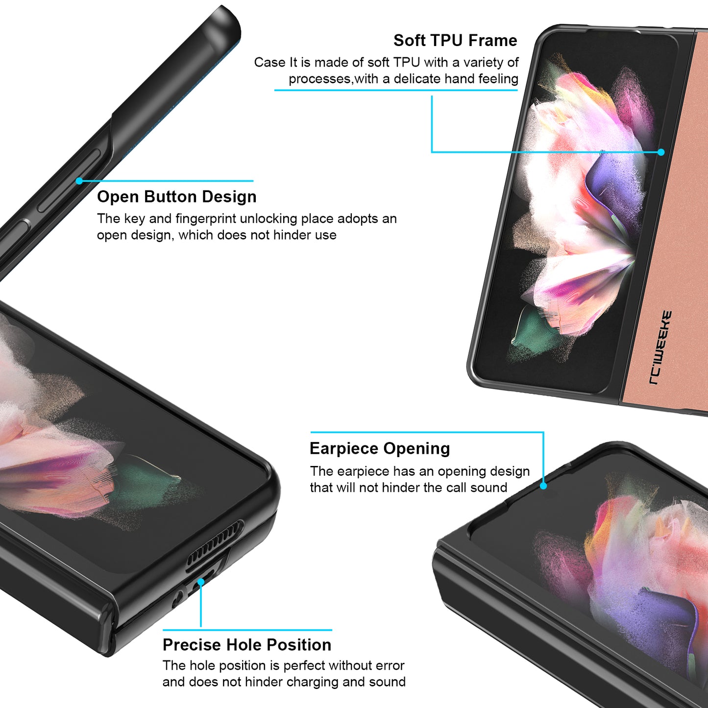 LC.IMEEKE PU Leather Coated Hard PC Phone Case Anti-Drop Back Cover Shell for Samsung Galaxy Z Fold3 5G