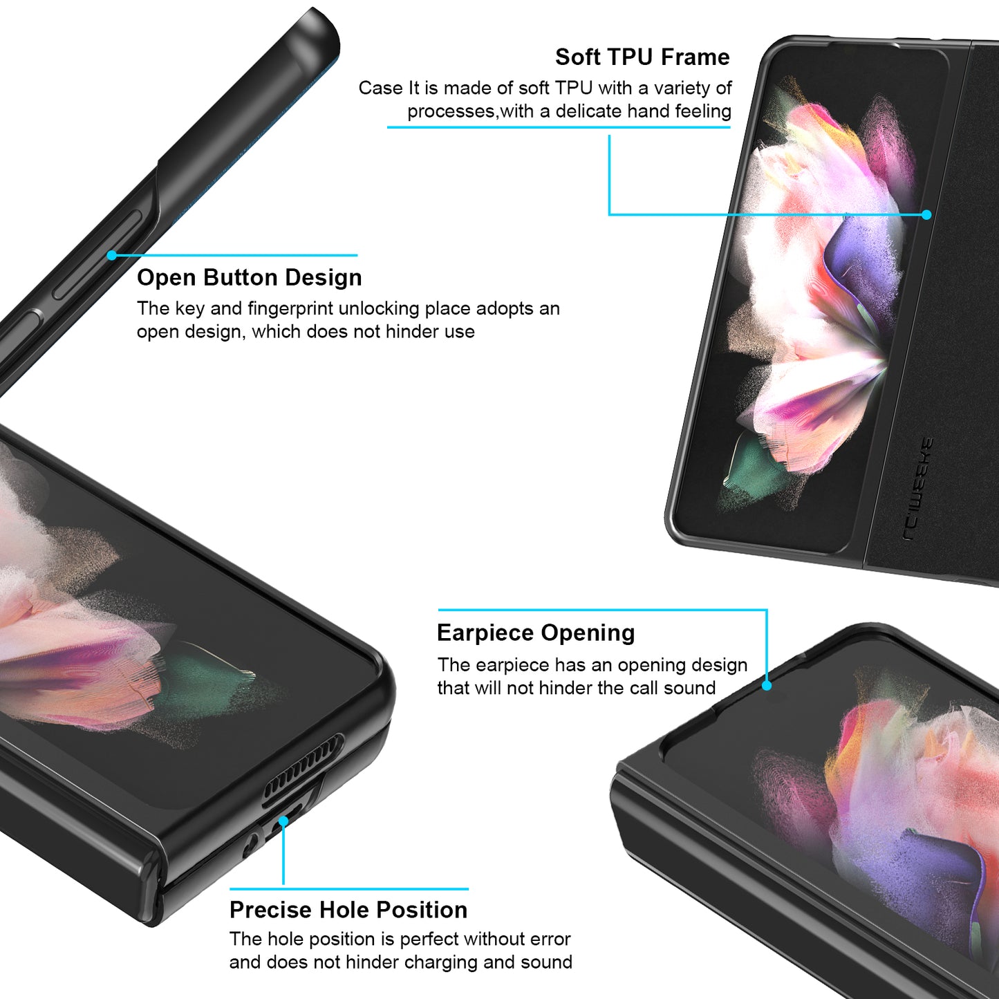 LC.IMEEKE PU Leather Coated Hard PC Phone Case Anti-Drop Back Cover Shell for Samsung Galaxy Z Fold3 5G