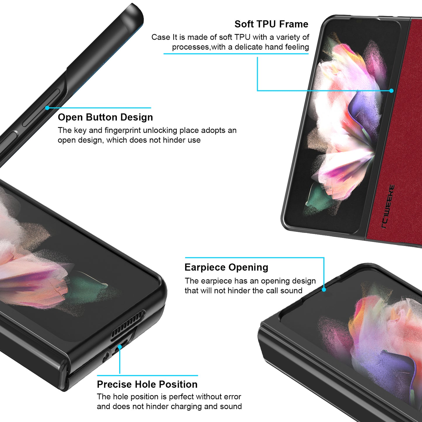 LC.IMEEKE PU Leather Coated Hard PC Phone Case Anti-Drop Back Cover Shell for Samsung Galaxy Z Fold3 5G