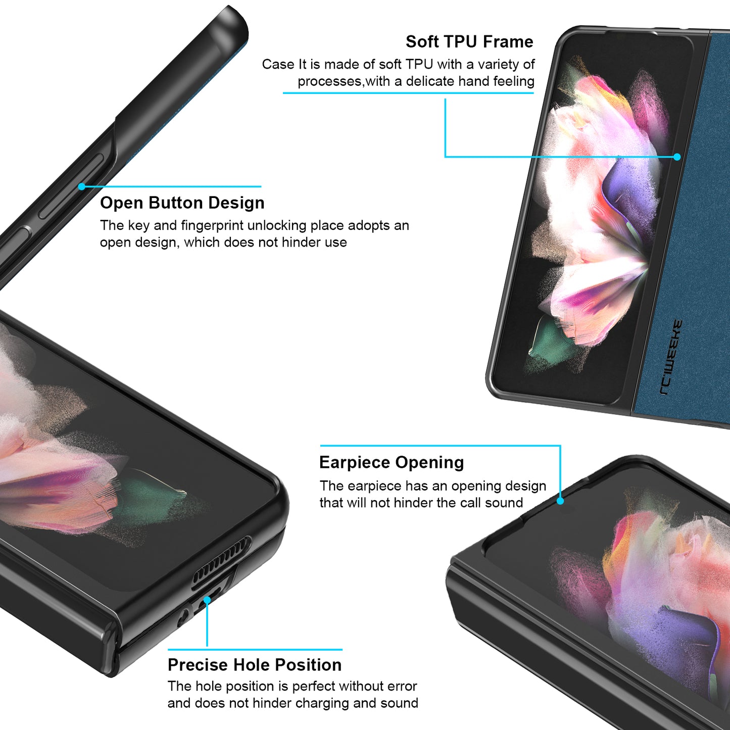 LC.IMEEKE PU Leather Coated Hard PC Phone Case Anti-Drop Back Cover Shell for Samsung Galaxy Z Fold3 5G