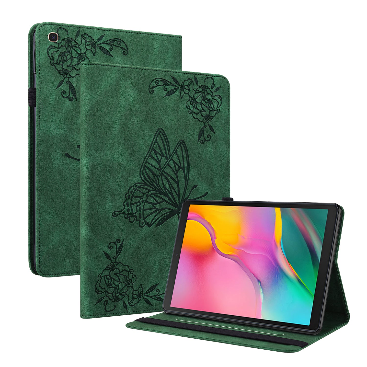 Tablet Case with Imprinted Butterfly Flower Pattern Shockproof PU Leather Stand Cards Slot Cover for Samsung Galaxy Tab A 10.1 (2019) T510 T515