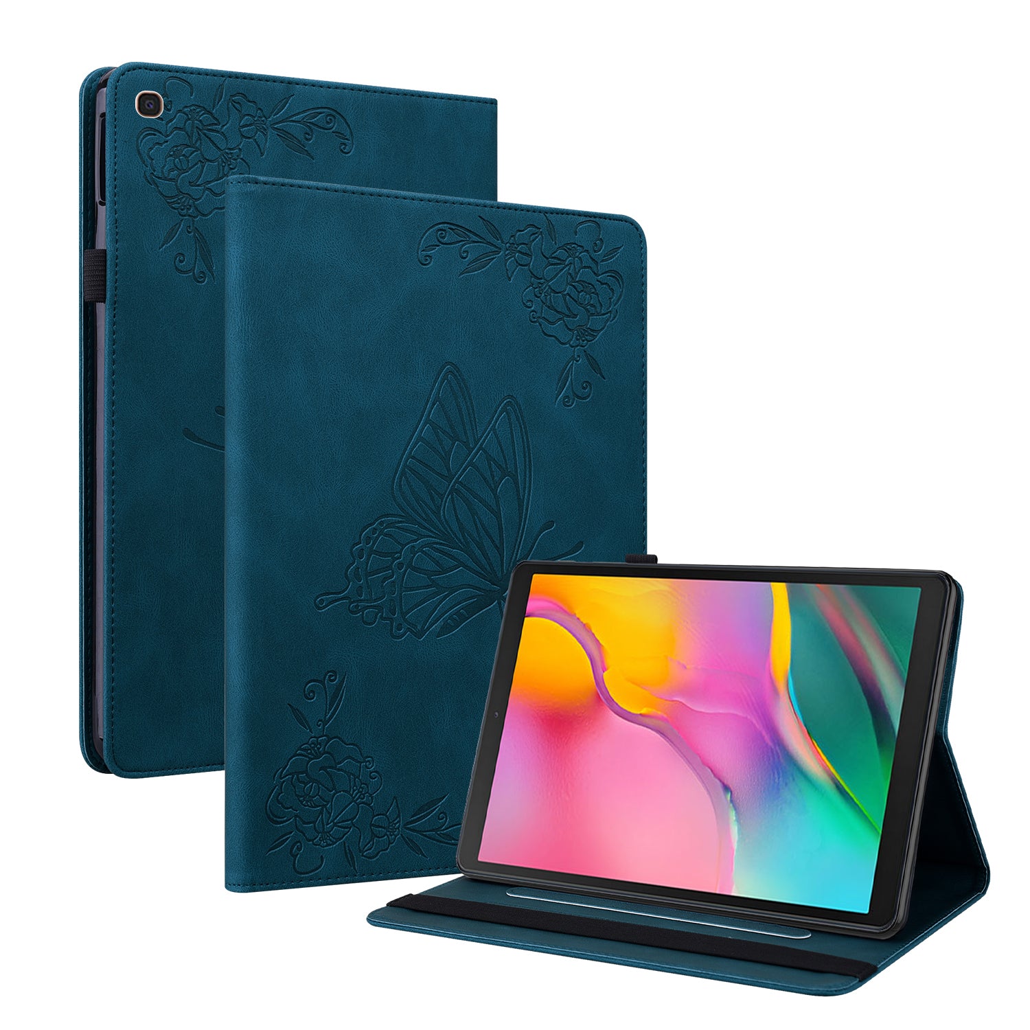 Tablet Case with Imprinted Butterfly Flower Pattern Shockproof PU Leather Stand Cards Slot Cover for Samsung Galaxy Tab A 10.1 (2019) T510 T515