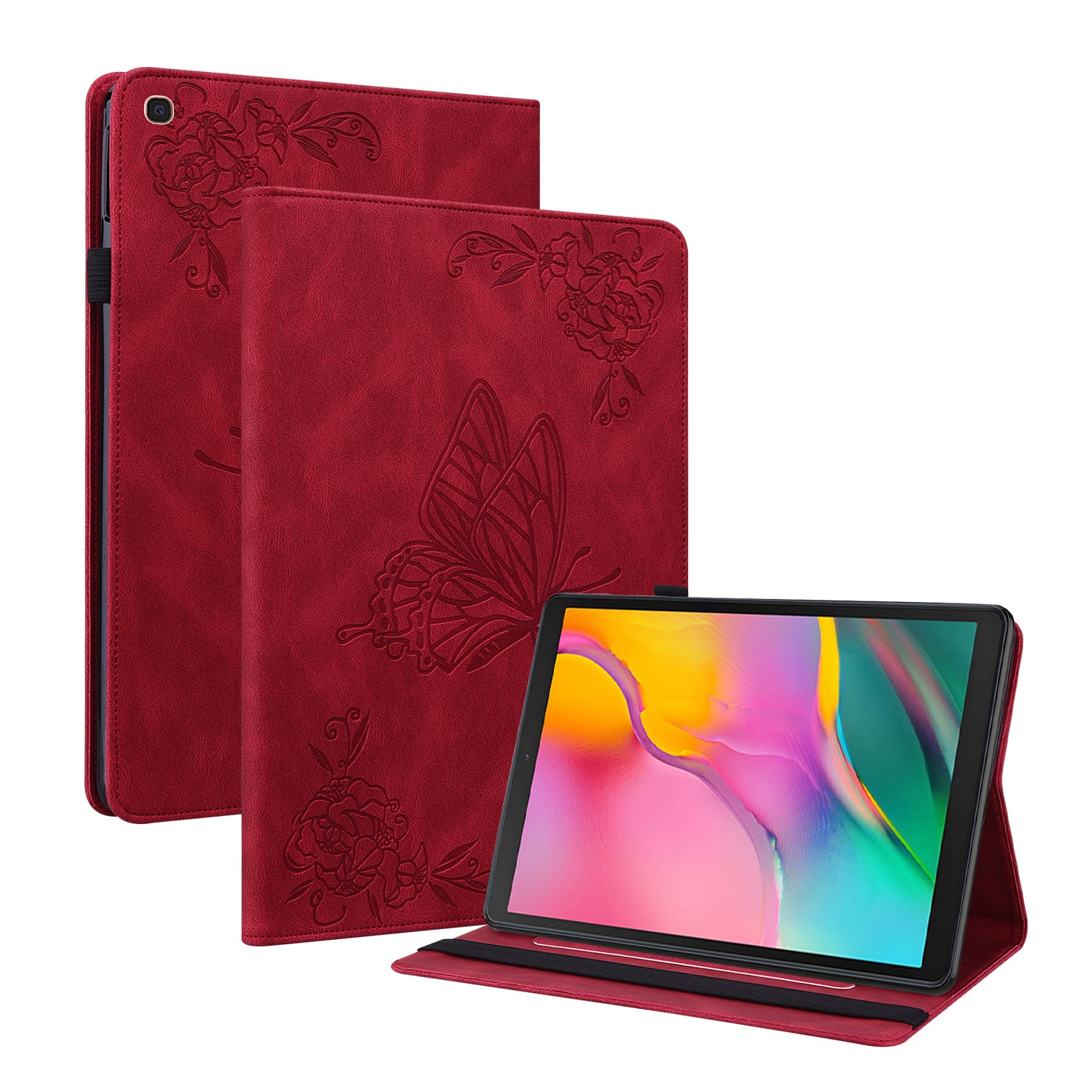 Tablet Case with Imprinted Butterfly Flower Pattern Shockproof PU Leather Stand Cards Slot Cover for Samsung Galaxy Tab A 10.1 (2019) T510 T515