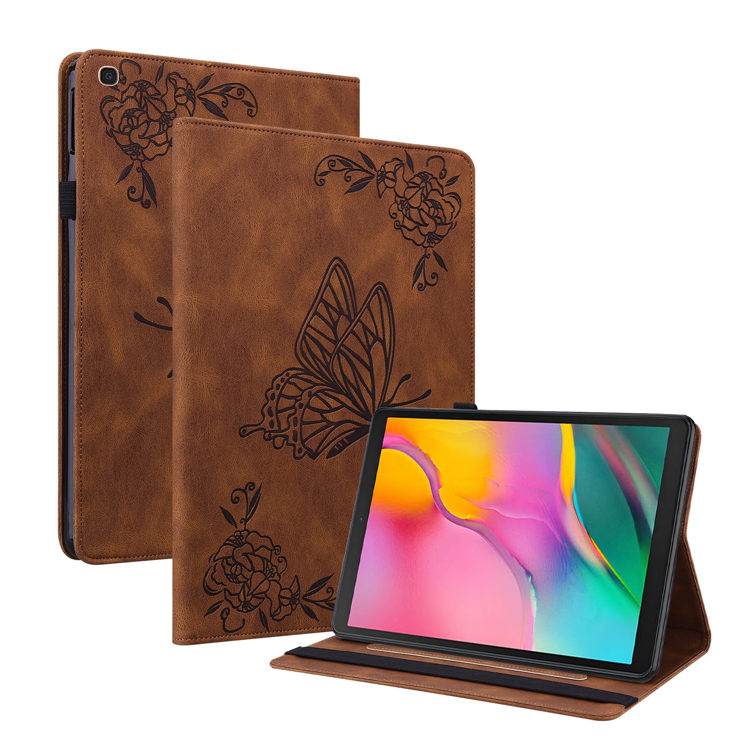 Tablet Case with Imprinted Butterfly Flower Pattern Shockproof PU Leather Stand Cards Slot Cover for Samsung Galaxy Tab A 10.1 (2019) T510 T515
