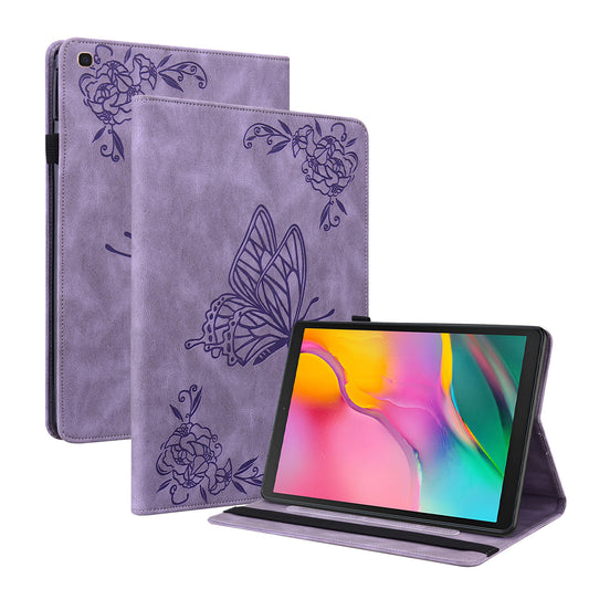 Tablet Case with Imprinted Butterfly Flower Pattern Shockproof PU Leather Stand Cards Slot Cover for Samsung Galaxy Tab A 10.1 (2019) T510 T515