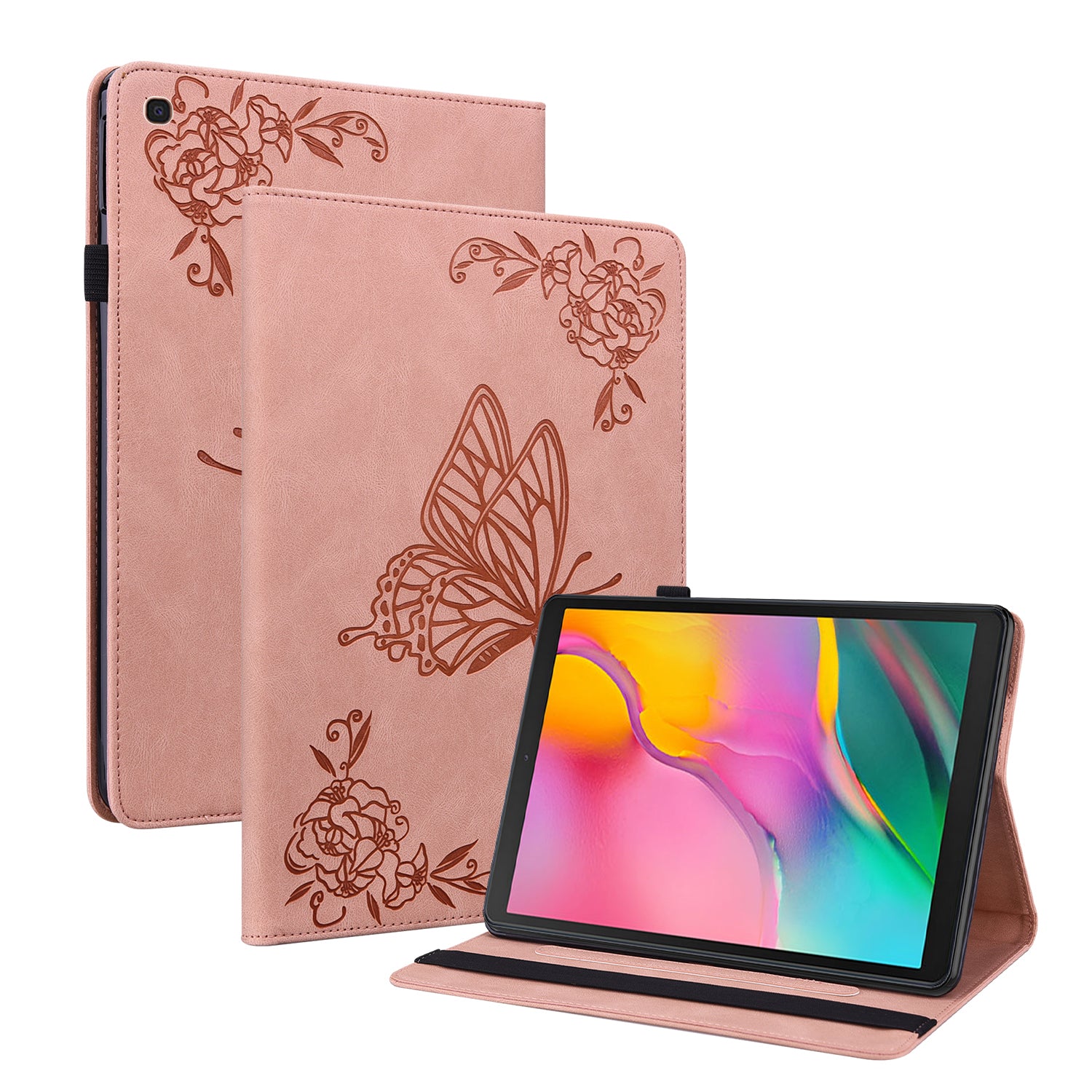 Tablet Case with Imprinted Butterfly Flower Pattern Shockproof PU Leather Stand Cards Slot Cover for Samsung Galaxy Tab A 10.1 (2019) T510 T515