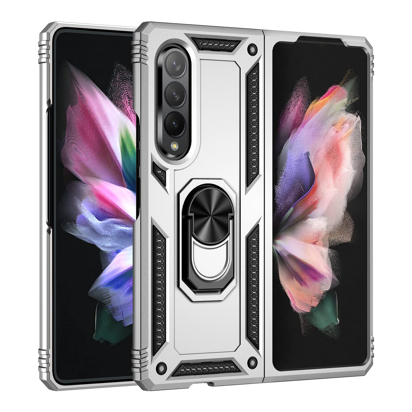 Ring Holder Kickstand Design Anti-fall PC + TPU + Metal Hybrid Phone Cover Shell for Samsung Galaxy Z Fold3 5G