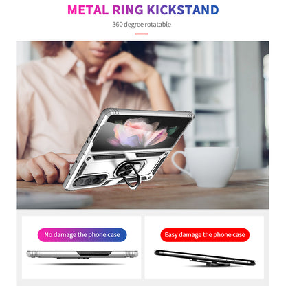 Ring Holder Kickstand Design Anti-fall PC + TPU + Metal Hybrid Phone Cover Shell for Samsung Galaxy Z Fold3 5G