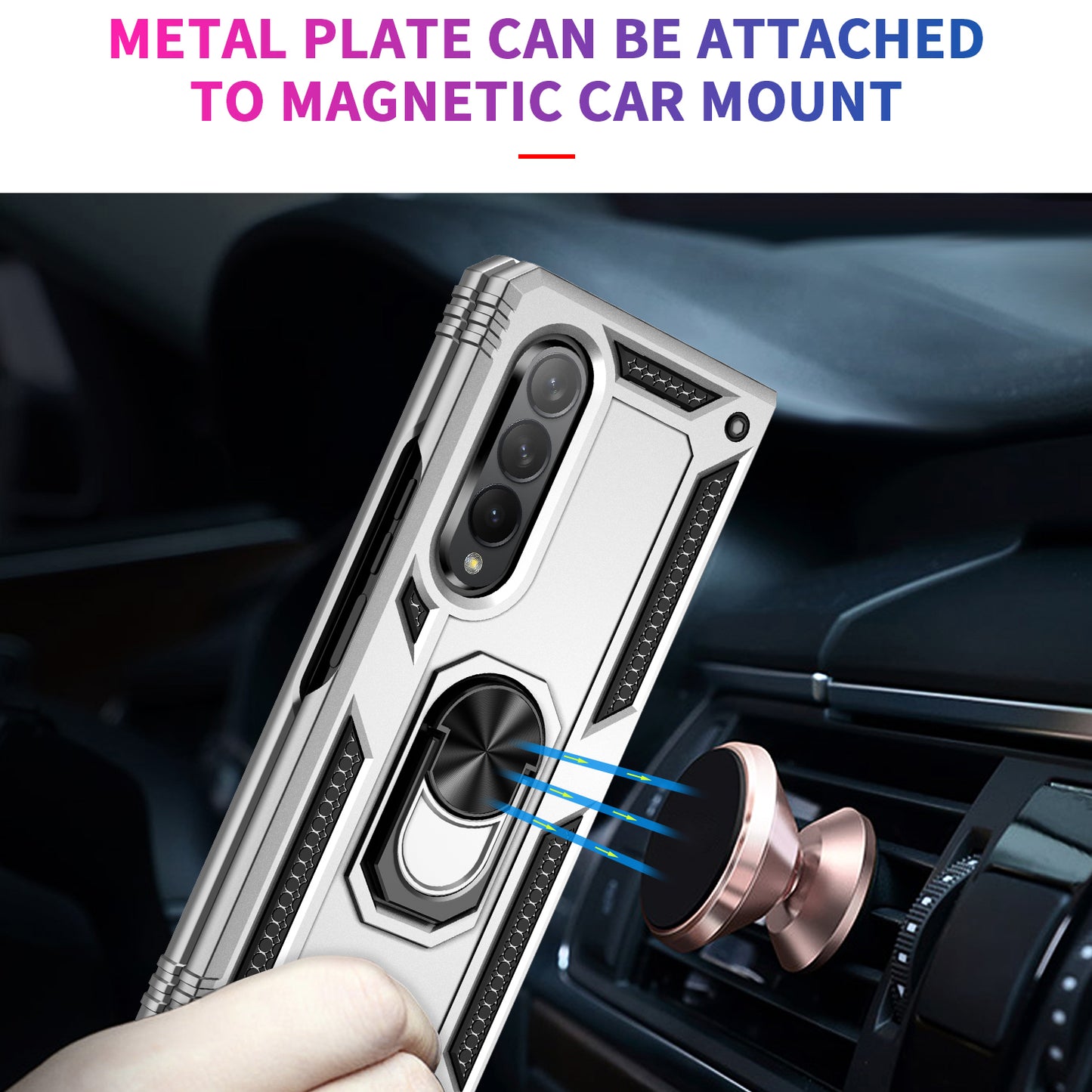 Ring Holder Kickstand Design Anti-fall PC + TPU + Metal Hybrid Phone Cover Shell for Samsung Galaxy Z Fold3 5G