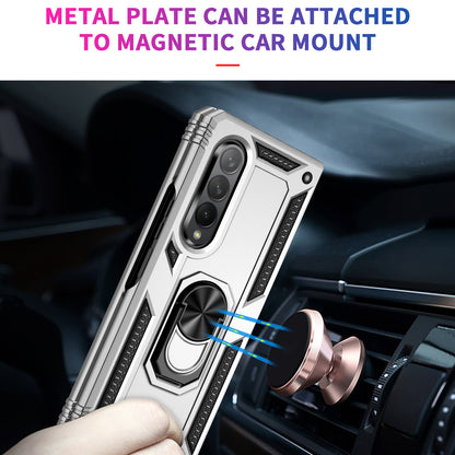 Ring Holder Kickstand Design Anti-fall PC + TPU + Metal Hybrid Phone Cover Shell for Samsung Galaxy Z Fold3 5G