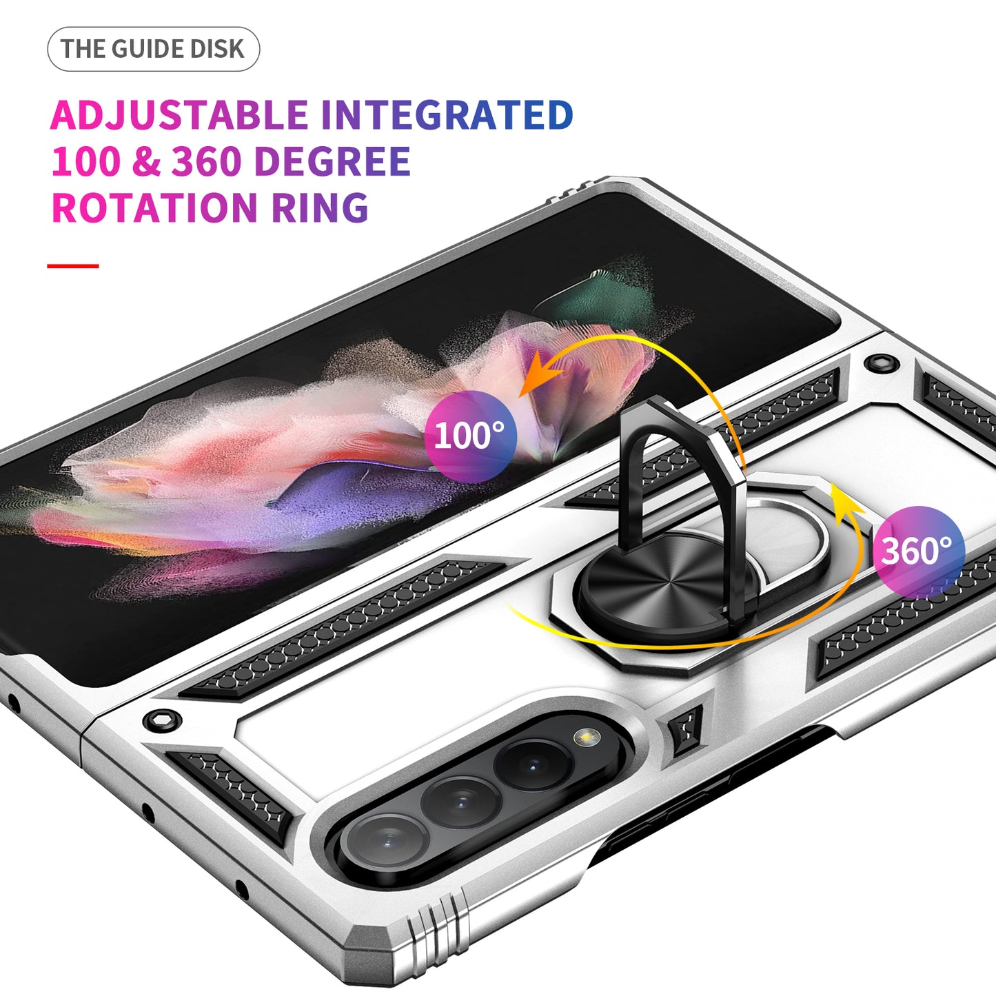 Ring Holder Kickstand Design Anti-fall PC + TPU + Metal Hybrid Phone Cover Shell for Samsung Galaxy Z Fold3 5G
