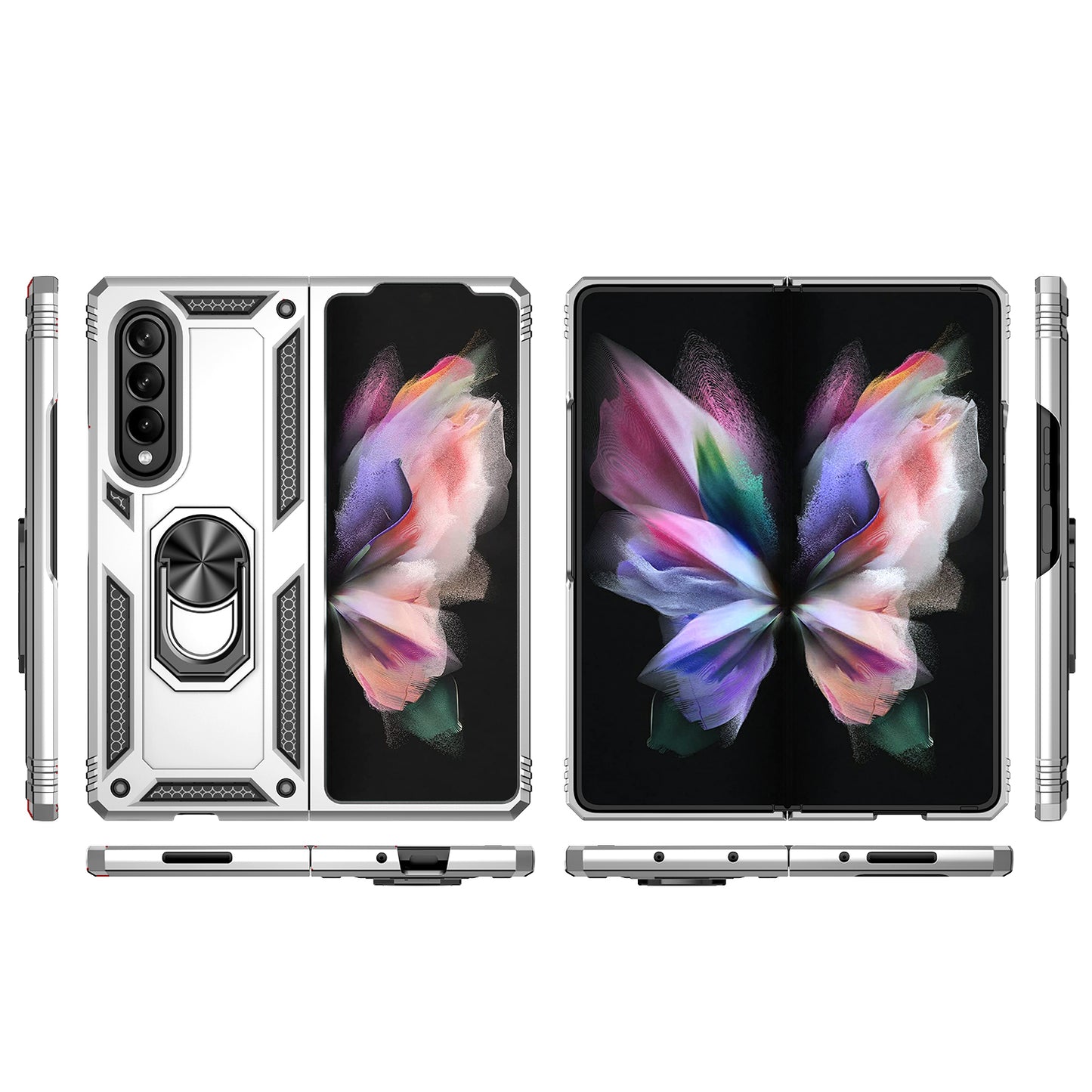 Ring Holder Kickstand Design Anti-fall PC + TPU + Metal Hybrid Phone Cover Shell for Samsung Galaxy Z Fold3 5G