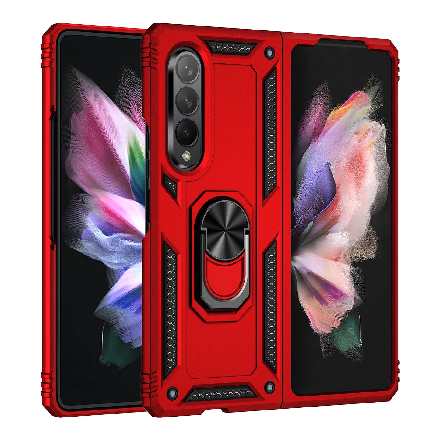 Ring Holder Kickstand Design Anti-fall PC + TPU + Metal Hybrid Phone Cover Shell for Samsung Galaxy Z Fold3 5G