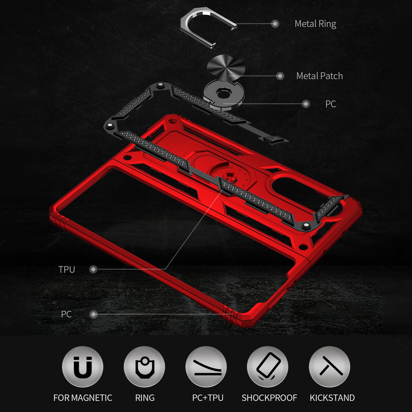 Ring Holder Kickstand Design Anti-fall PC + TPU + Metal Hybrid Phone Cover Shell for Samsung Galaxy Z Fold3 5G