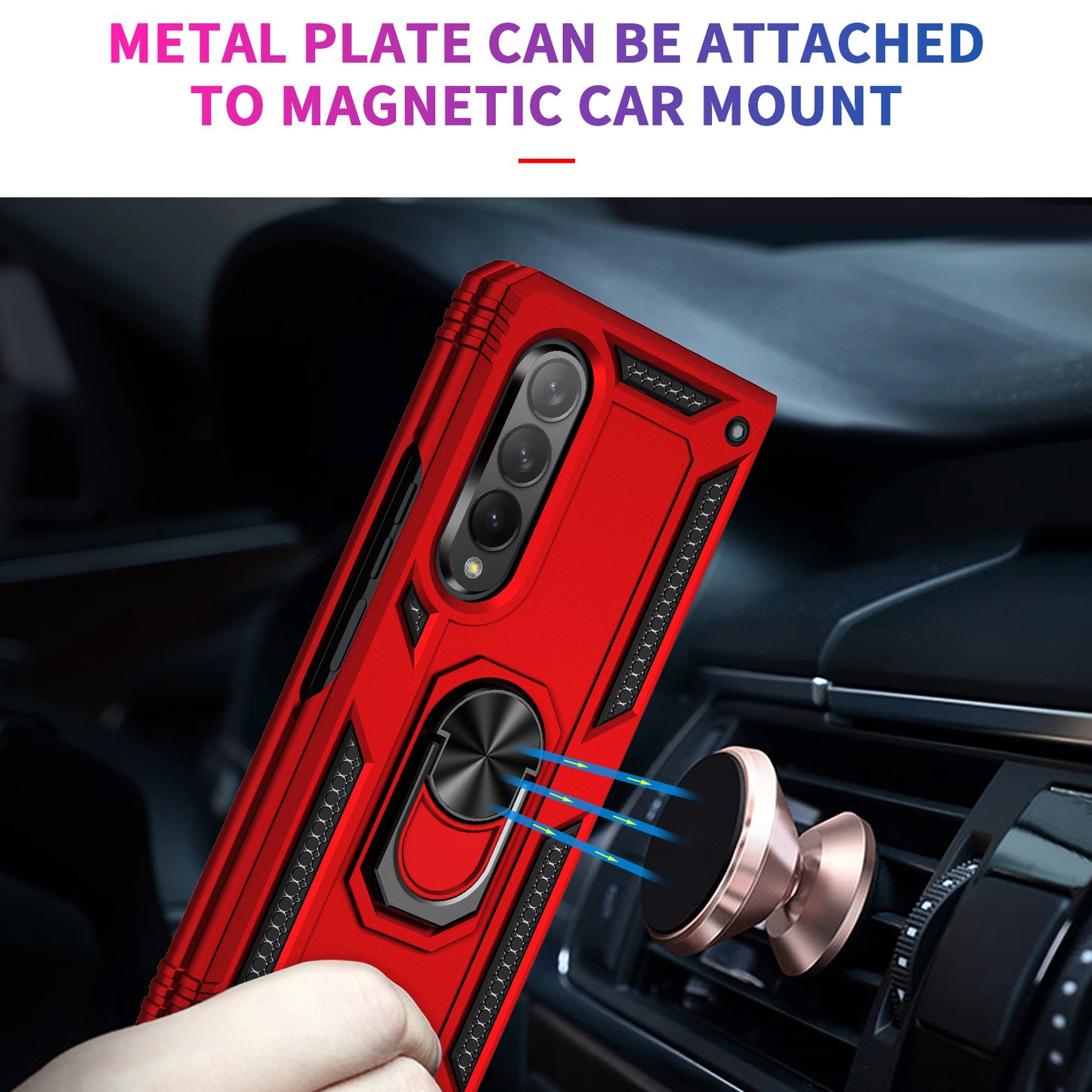 Ring Holder Kickstand Design Anti-fall PC + TPU + Metal Hybrid Phone Cover Shell for Samsung Galaxy Z Fold3 5G