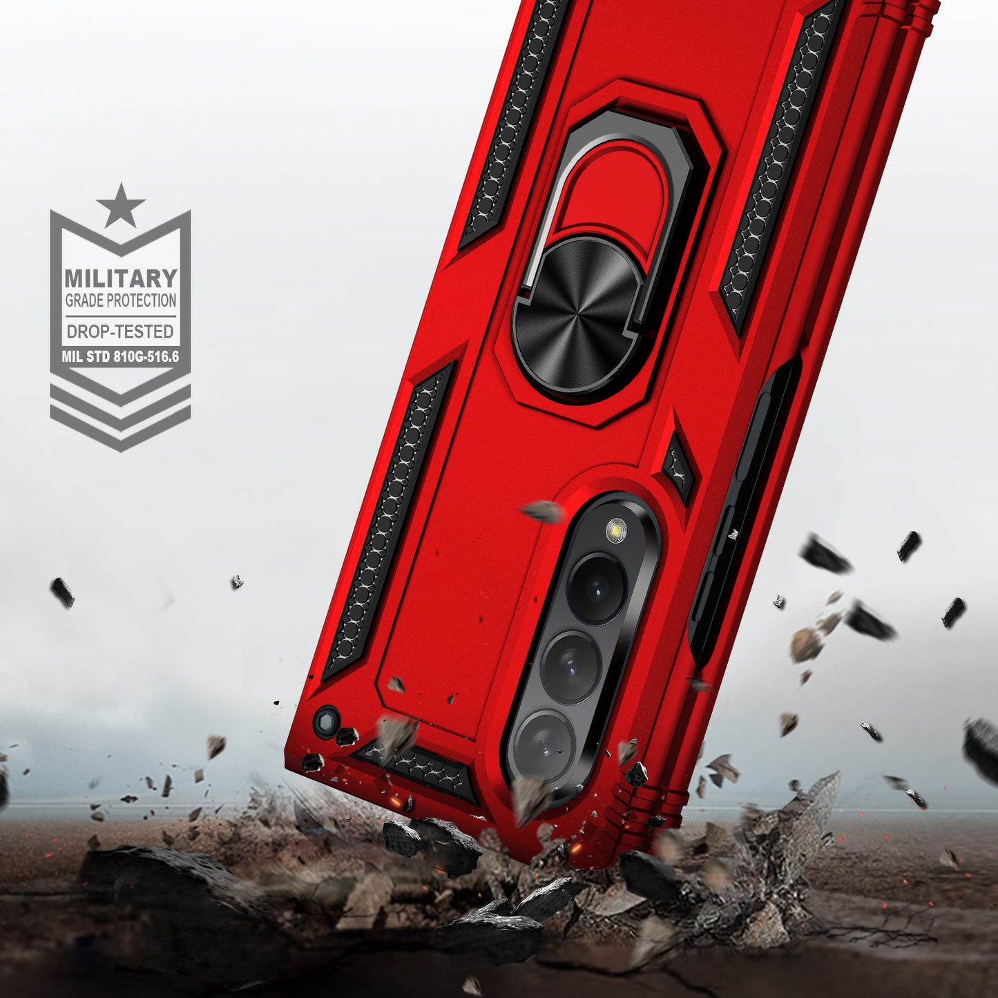 Ring Holder Kickstand Design Anti-fall PC + TPU + Metal Hybrid Phone Cover Shell for Samsung Galaxy Z Fold3 5G