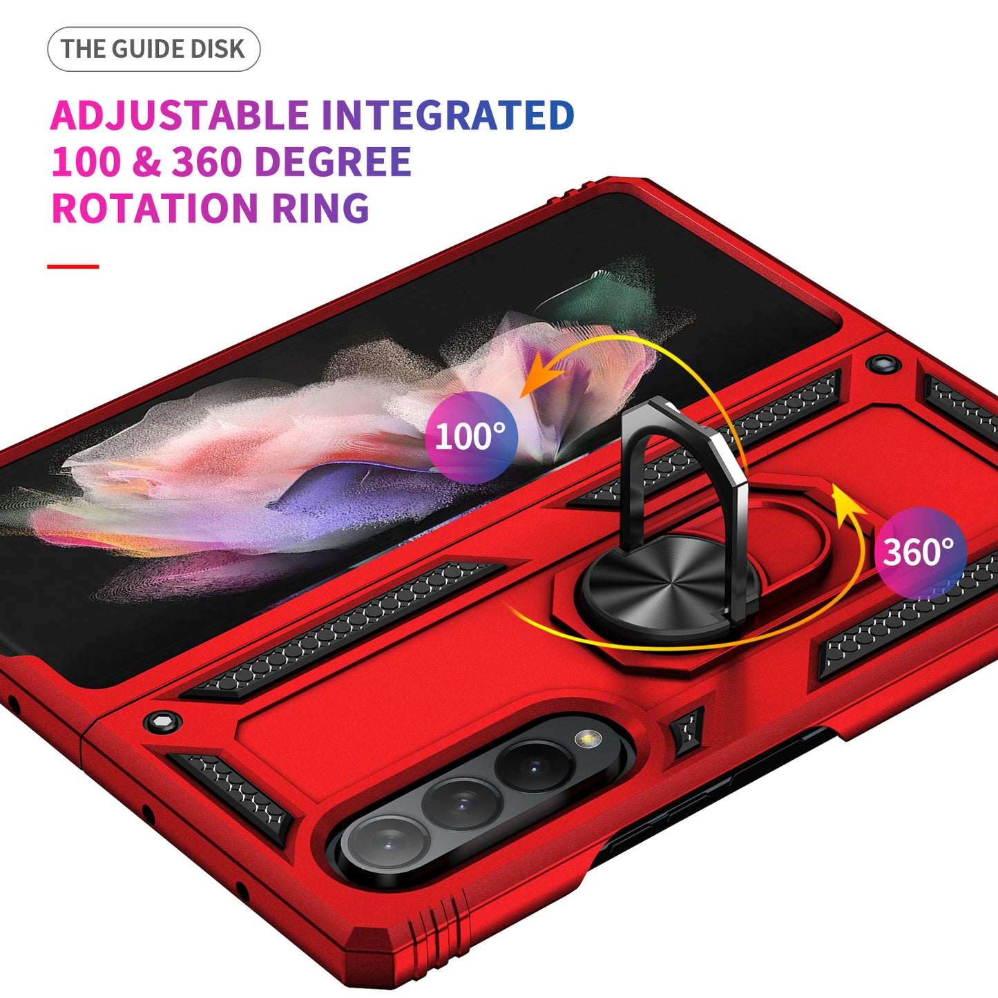Ring Holder Kickstand Design Anti-fall PC + TPU + Metal Hybrid Phone Cover Shell for Samsung Galaxy Z Fold3 5G