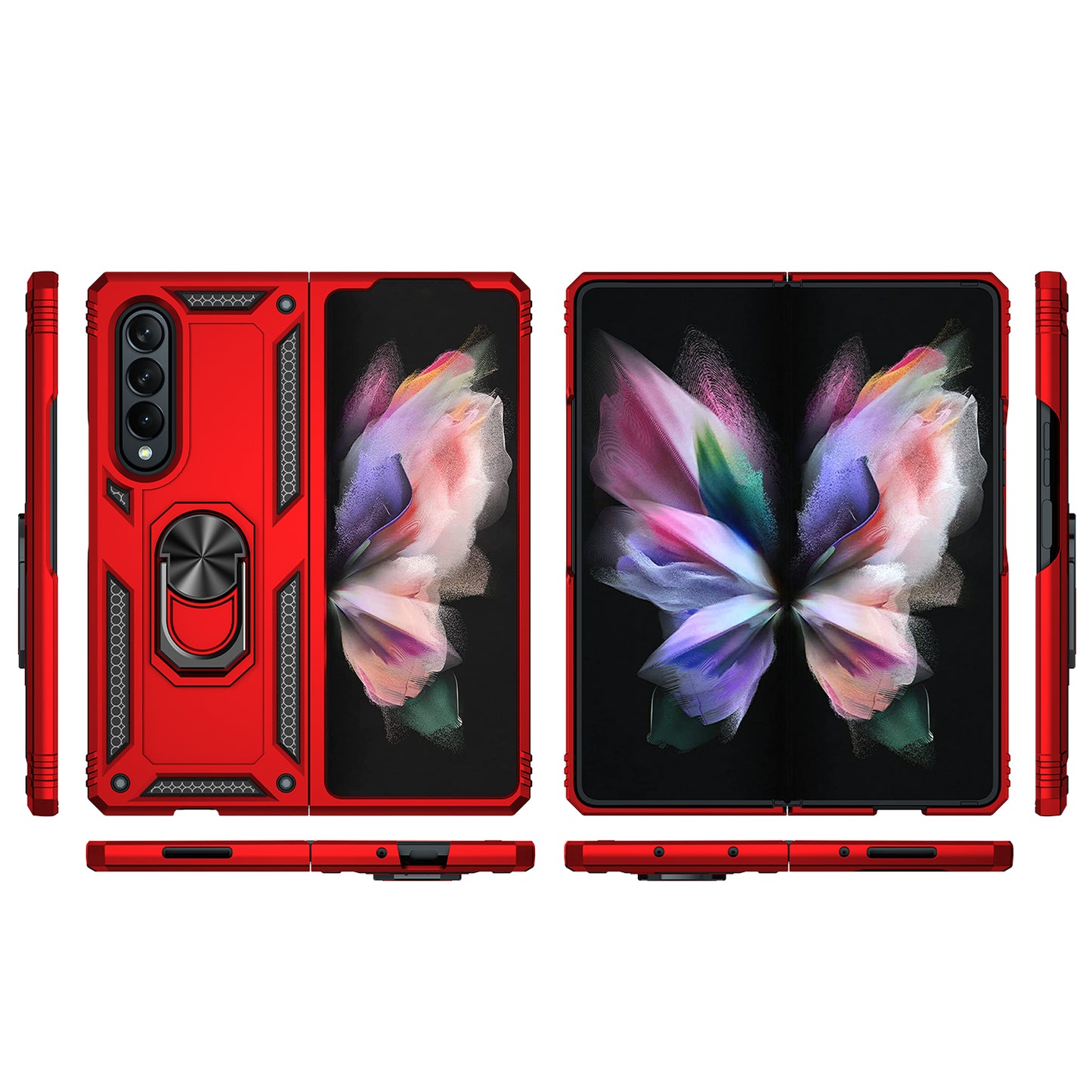 Ring Holder Kickstand Design Anti-fall PC + TPU + Metal Hybrid Phone Cover Shell for Samsung Galaxy Z Fold3 5G