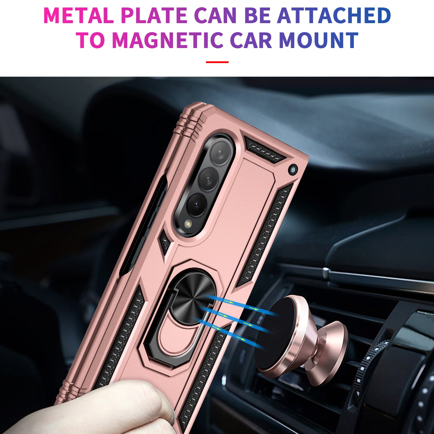 Ring Holder Kickstand Design Anti-fall PC + TPU + Metal Hybrid Phone Cover Shell for Samsung Galaxy Z Fold3 5G