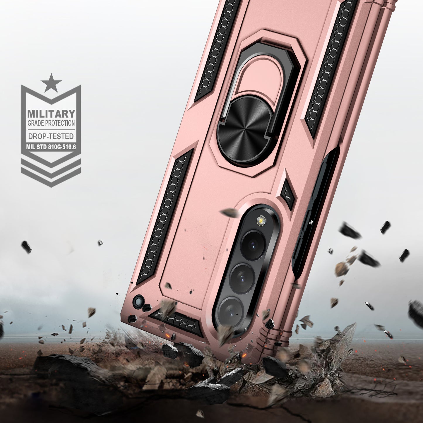Ring Holder Kickstand Design Anti-fall PC + TPU + Metal Hybrid Phone Cover Shell for Samsung Galaxy Z Fold3 5G