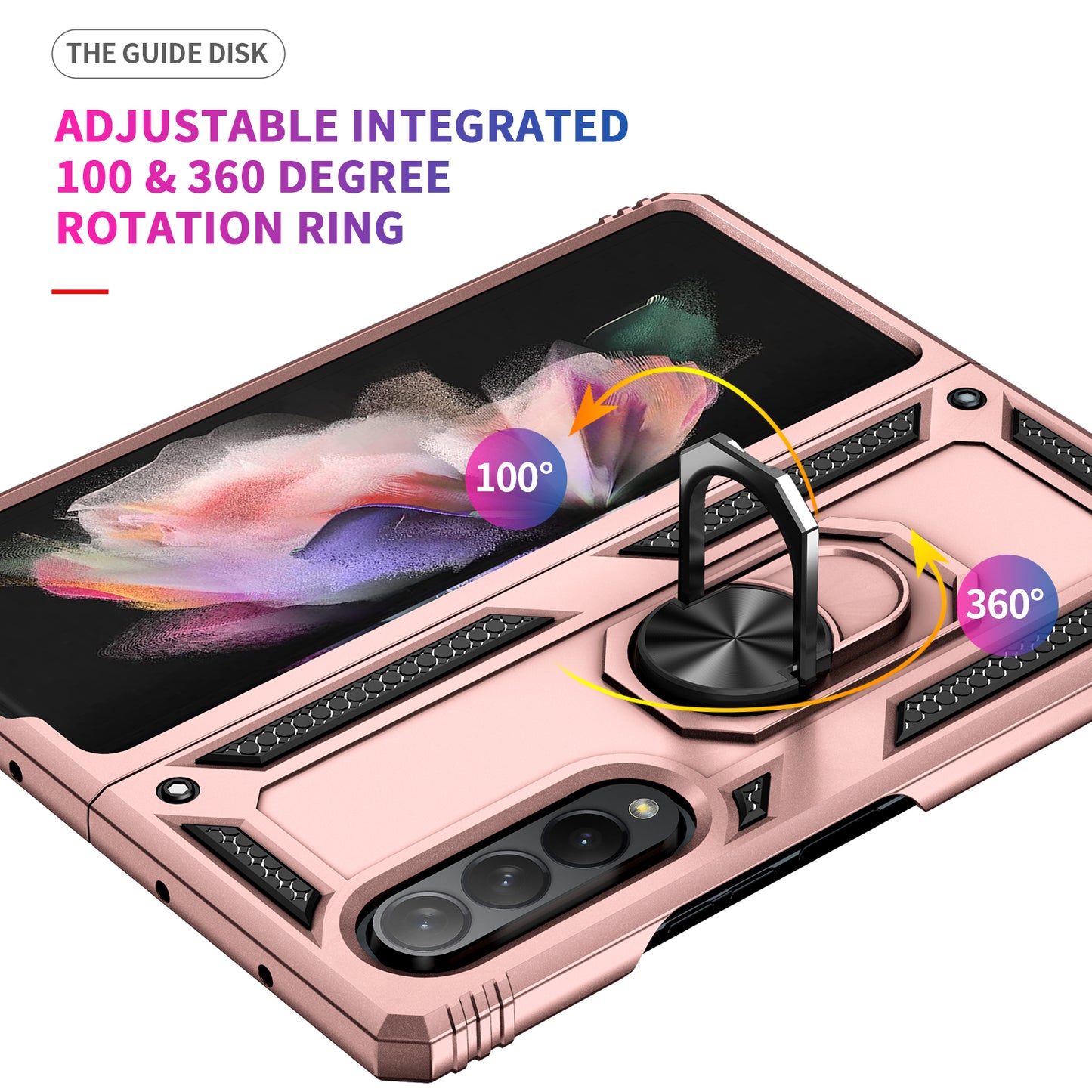 Ring Holder Kickstand Design Anti-fall PC + TPU + Metal Hybrid Phone Cover Shell for Samsung Galaxy Z Fold3 5G