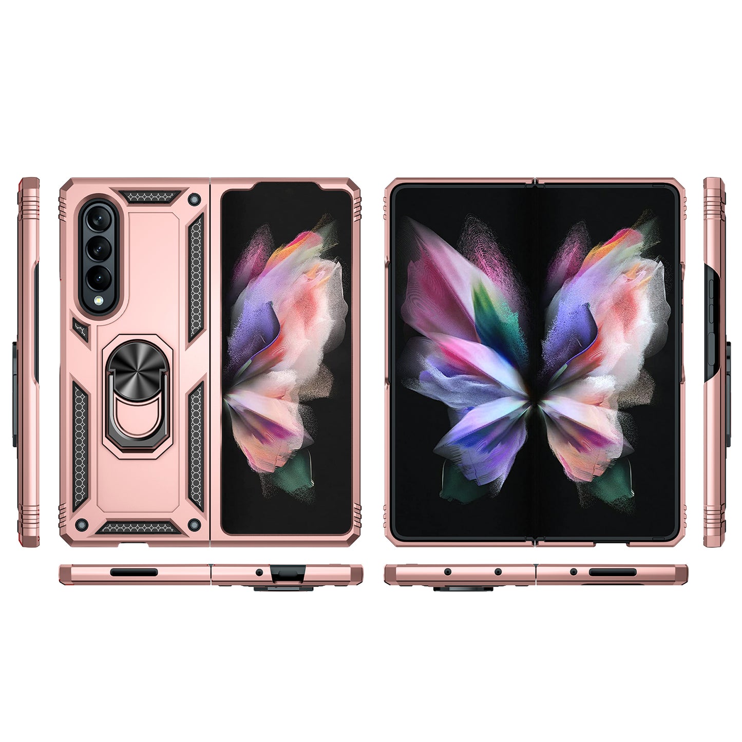 Ring Holder Kickstand Design Anti-fall PC + TPU + Metal Hybrid Phone Cover Shell for Samsung Galaxy Z Fold3 5G