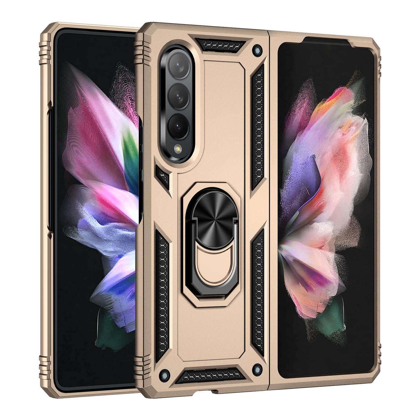 Ring Holder Kickstand Design Anti-fall PC + TPU + Metal Hybrid Phone Cover Shell for Samsung Galaxy Z Fold3 5G