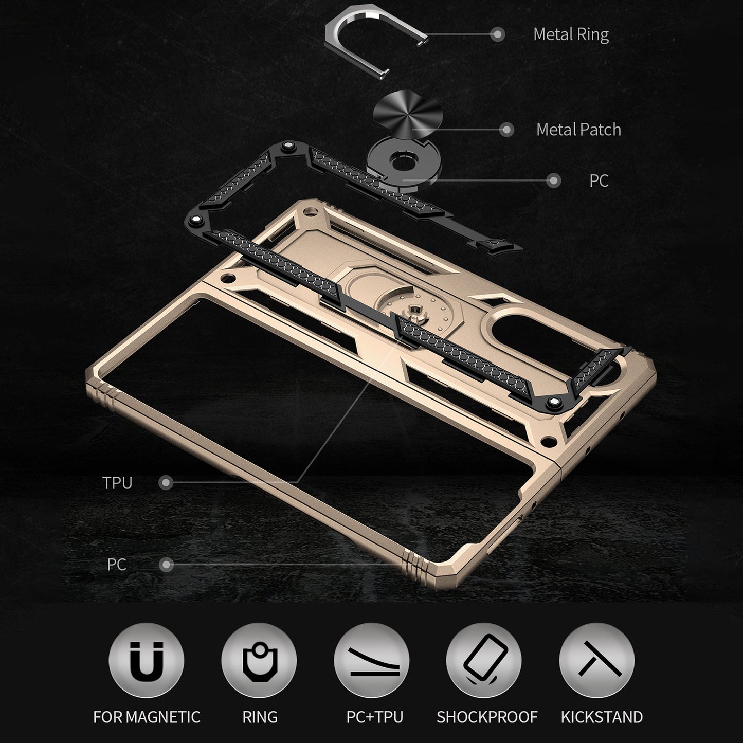 Ring Holder Kickstand Design Anti-fall PC + TPU + Metal Hybrid Phone Cover Shell for Samsung Galaxy Z Fold3 5G