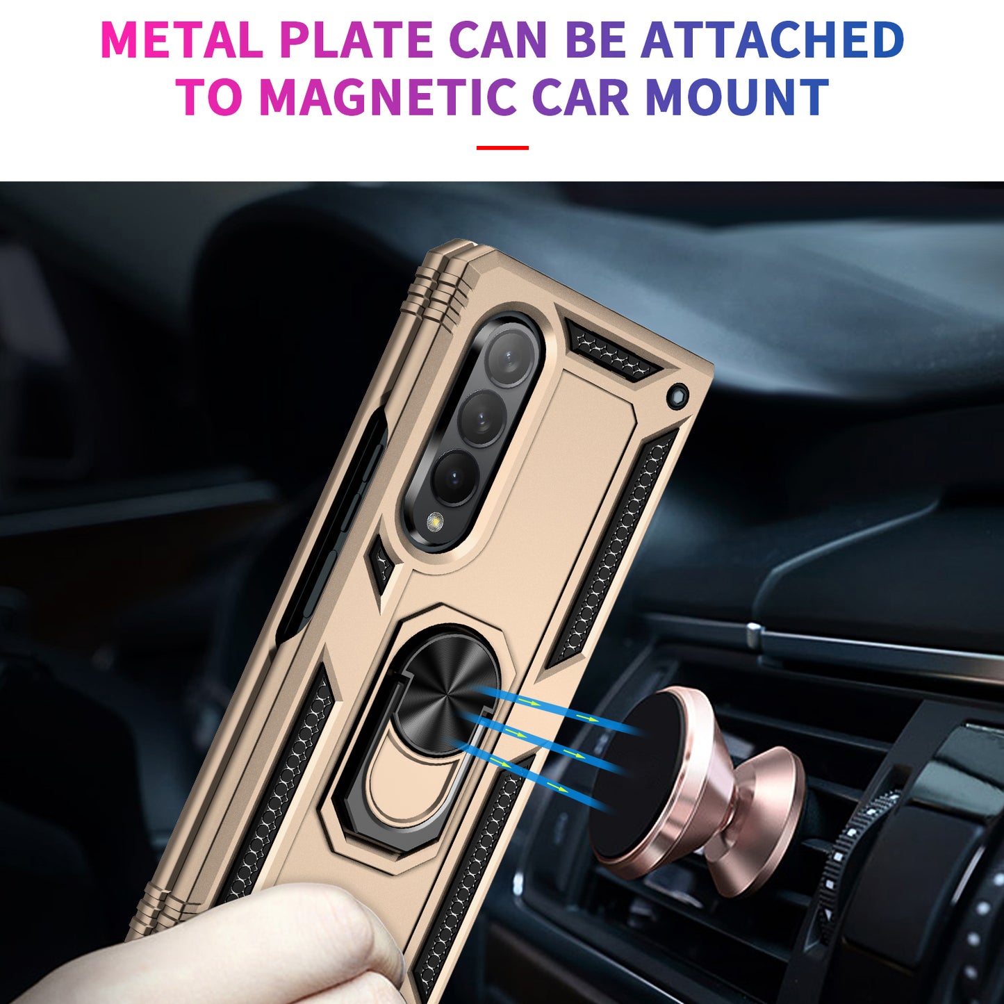 Ring Holder Kickstand Design Anti-fall PC + TPU + Metal Hybrid Phone Cover Shell for Samsung Galaxy Z Fold3 5G
