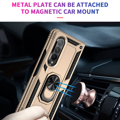 Ring Holder Kickstand Design Anti-fall PC + TPU + Metal Hybrid Phone Cover Shell for Samsung Galaxy Z Fold3 5G