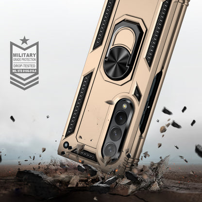 Ring Holder Kickstand Design Anti-fall PC + TPU + Metal Hybrid Phone Cover Shell for Samsung Galaxy Z Fold3 5G