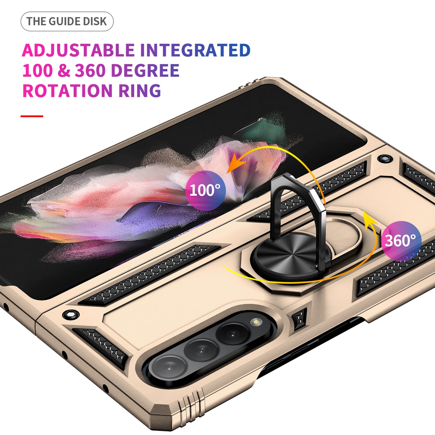 Ring Holder Kickstand Design Anti-fall PC + TPU + Metal Hybrid Phone Cover Shell for Samsung Galaxy Z Fold3 5G
